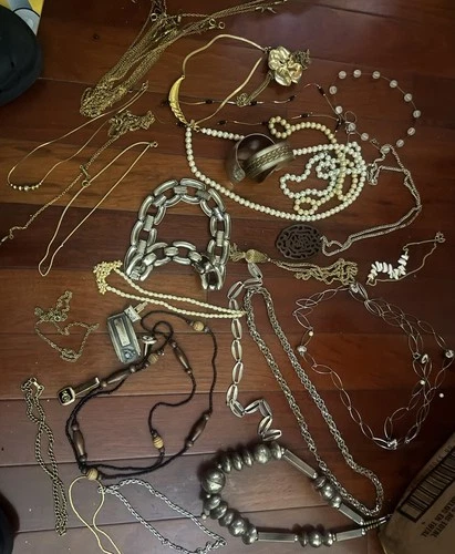 Vintage Costume Jewelry Lot Necklaces Bracelets Chains Mixed