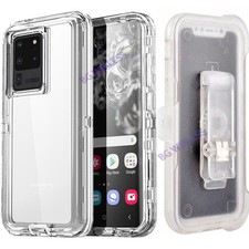 For Samsung Galaxy S20 Ultra Shockproof Clear Defender Cover Case With Belt Clip