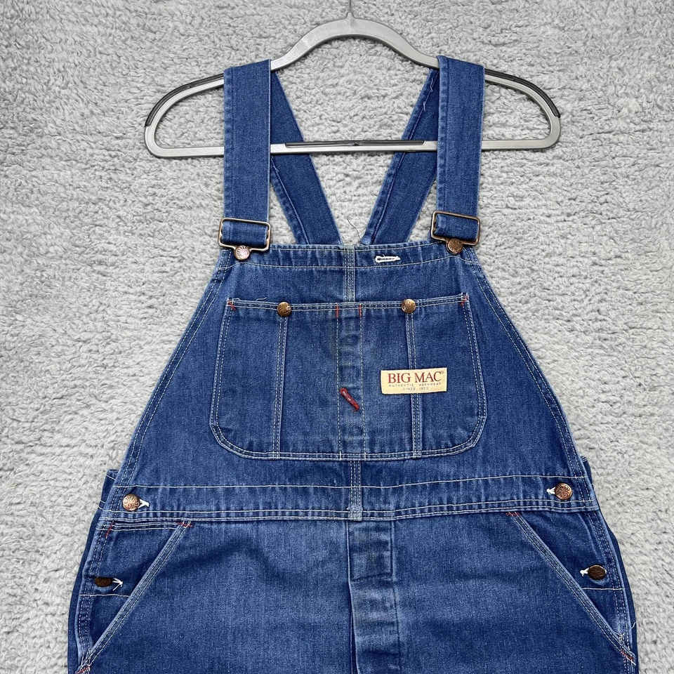 Vintage Big Mac Bib Overalls Mens 40x30 Blue Denim Workwear Low Back X-Back 90s - Image 2 of 4