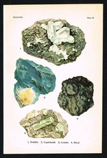 Sodalite, Lapis-Lazuli, Leucite & Beryl – 1911 Mineral Chromolithograph Print