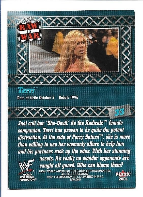 Terri Runnels 2001 Fleer WWF Raw Is War #33 Rookie RC - Image 2 of 2