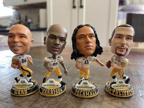PITTSBURGH STEELERS Harrison/Big Ben/Ward/Polamalu SUPER BOWL 3” Bobblehead Set - Picture 2 of 3