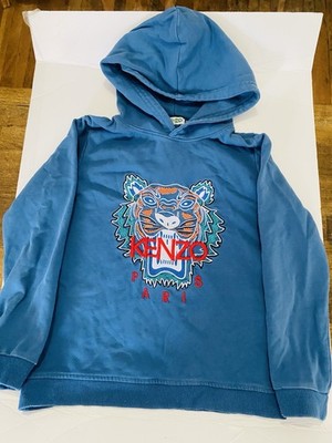 KENZO Kids Paris Tiger Hoodie Blue Embroidered Sweatshirt Size 140 / Age 10 Blue