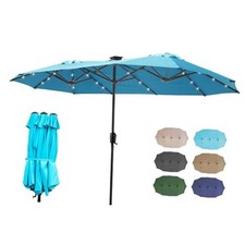13ft Patio Umbrella with 36 LED Solar Lights Double Sided Outdoor Turquoise