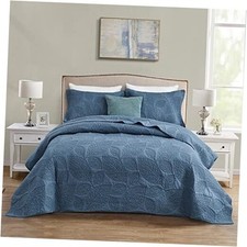 Botanical Cotton Quilt King Size - Real Stitching King 104"x92" Smokey Blue