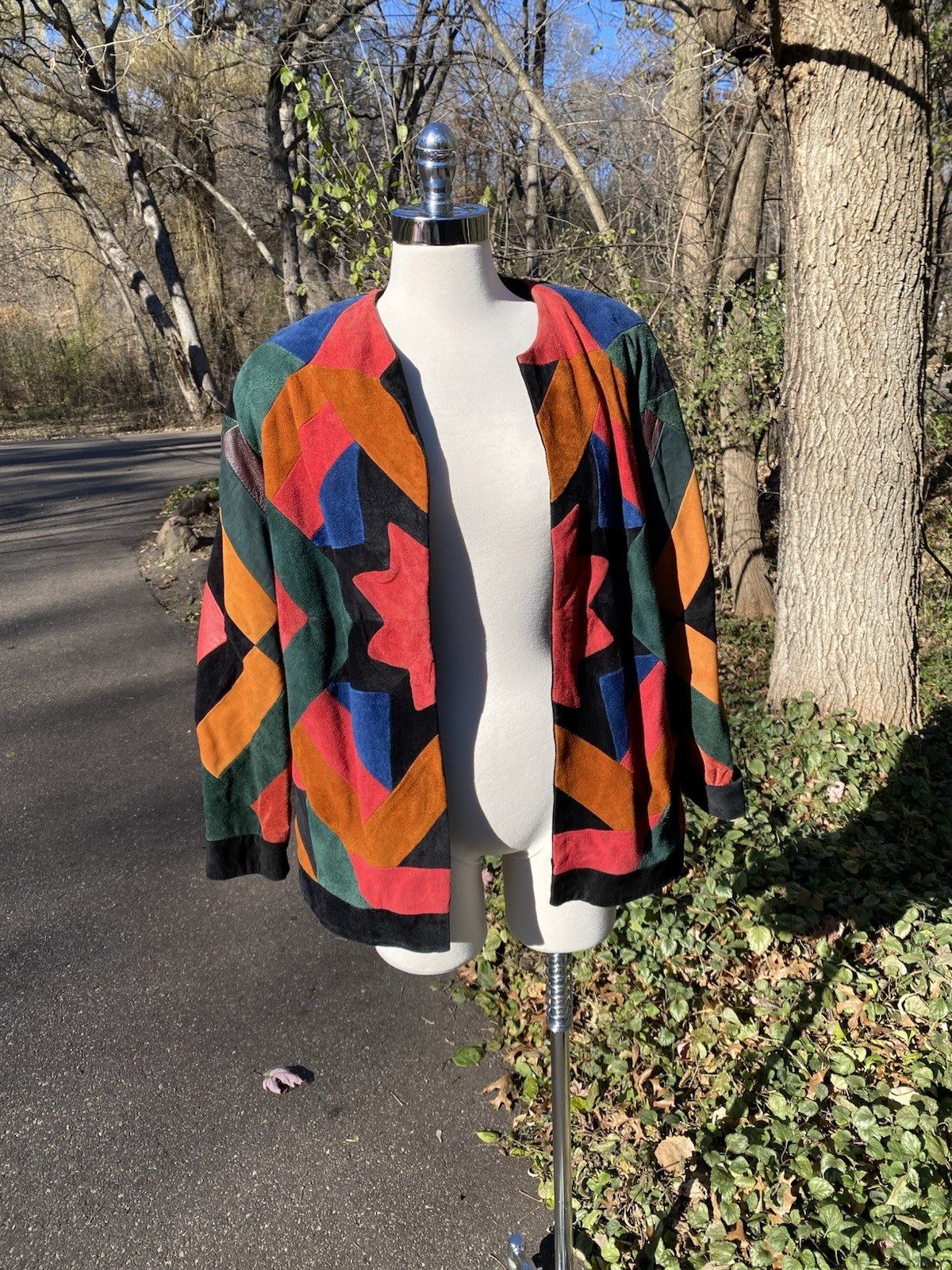 Vtg Suede Leather Patchwork Jacket Blazer Womans … - image 3