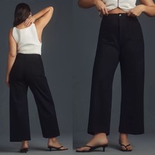 Maeve by Anthropologie The Colette Wide Leg Crop Pants Black Size 32