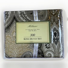 100 Cotton Sateen Duvet Set Milano King 300 TC Paisley Gray Gold New