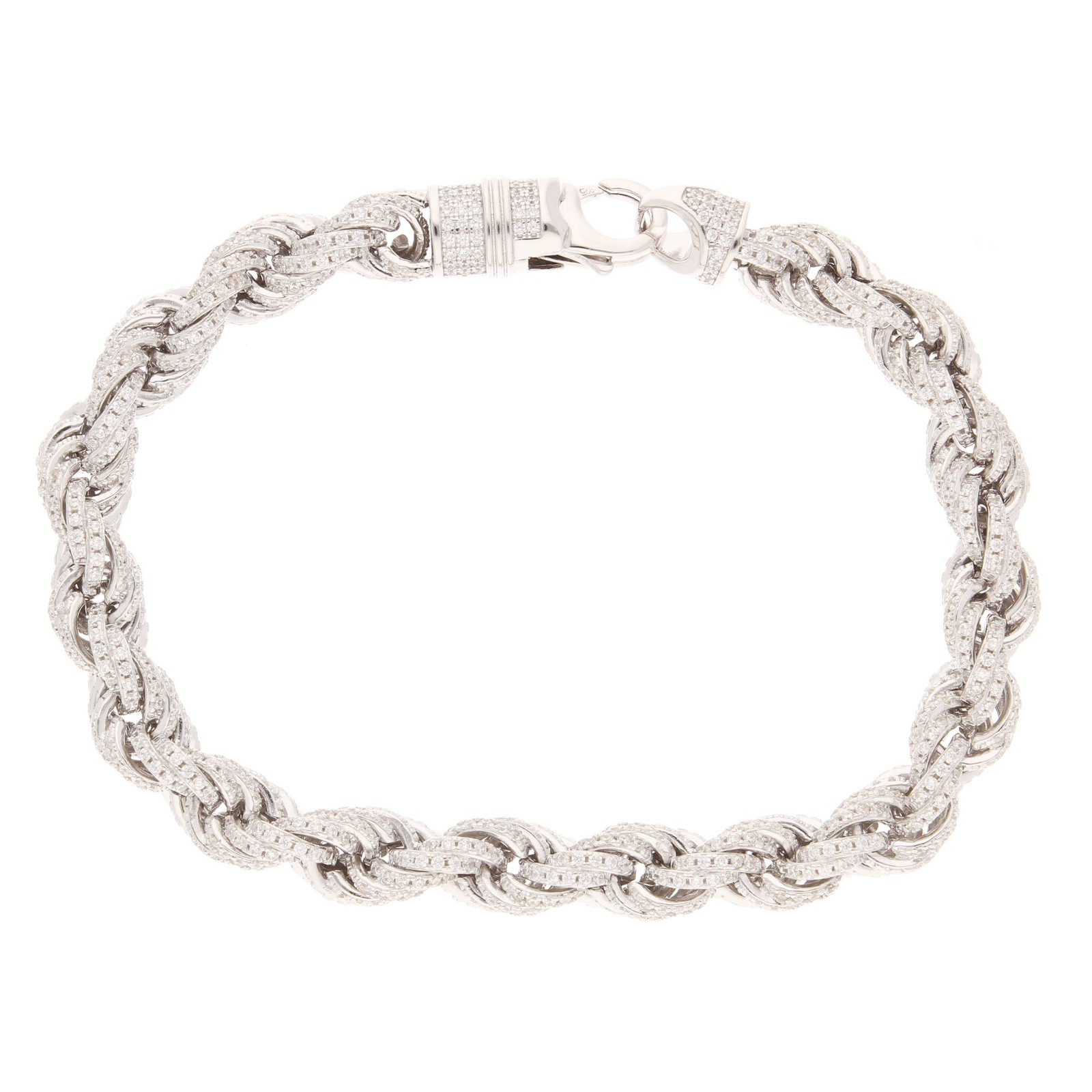 New! Sterling Silver 8.5"" Simulated Diamond Rope Bracelet (7.5mm Wide)