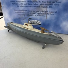 Vintage Mechanical Litho Gray  White Litho Boat Tin Toy, Japan - For Repair   