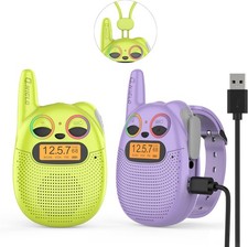 Qniglo Walkie Talkies for Kids Rechargeable 2 2 Pack, Green Purple