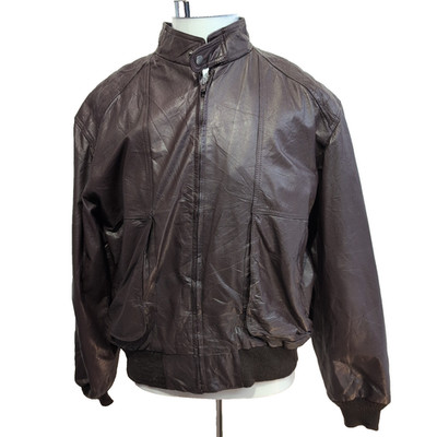 Vintage Stratojac Leather Bomber Jacket 42 Harrington Burgundy Lederjacke schwarz