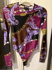 Versace Jeans Couture Logo Print Long Sleeve Bodysuit Size 38 Small