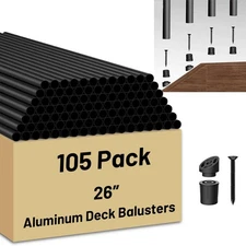 105-Pack 26" Black Round Aluminum Deck Balusters Metal Spindles Railing Porch Ne