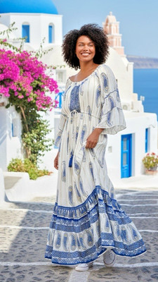NWOT Me 2 Magic Anthropologie Maxi Blue Dress Lurex Gold  Paisley Boho Plus-2XL