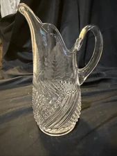 riverside glass Rock Rib Glass Swirl Etched Fern 7 1/2 In Creamer Pitcher