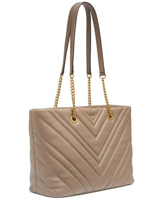 DKNY Womens Vivian Quilted Calf Leather Medium Tote Shoulder Bag Dune $228
