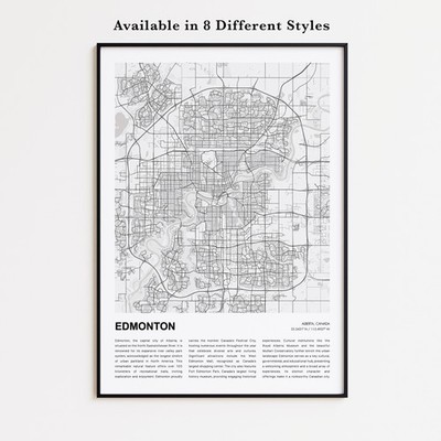 Edmonton City Map Print, Alberta Travel Poster, Modern Map, Wall Decor Art