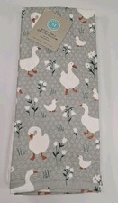 Martha Stewart Set of 3 Duck Kitchen Towels Gray White 100 Cotton 16" x 28"
