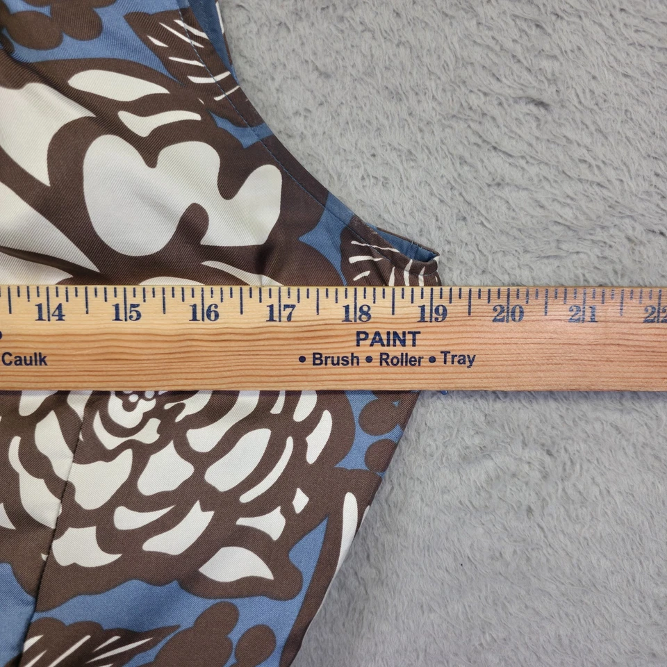 Vestido Boden Mujer 14 Azul Marrón Floral Plisado Seda Ajuste Acampanado Atemporal Negocios Foto 4 de 4