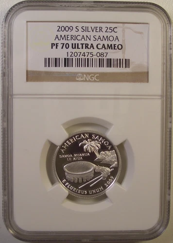 2009-S SILVER 25C AMERICAN SAMOA NGC PF 70 UCAM GEM LQQK