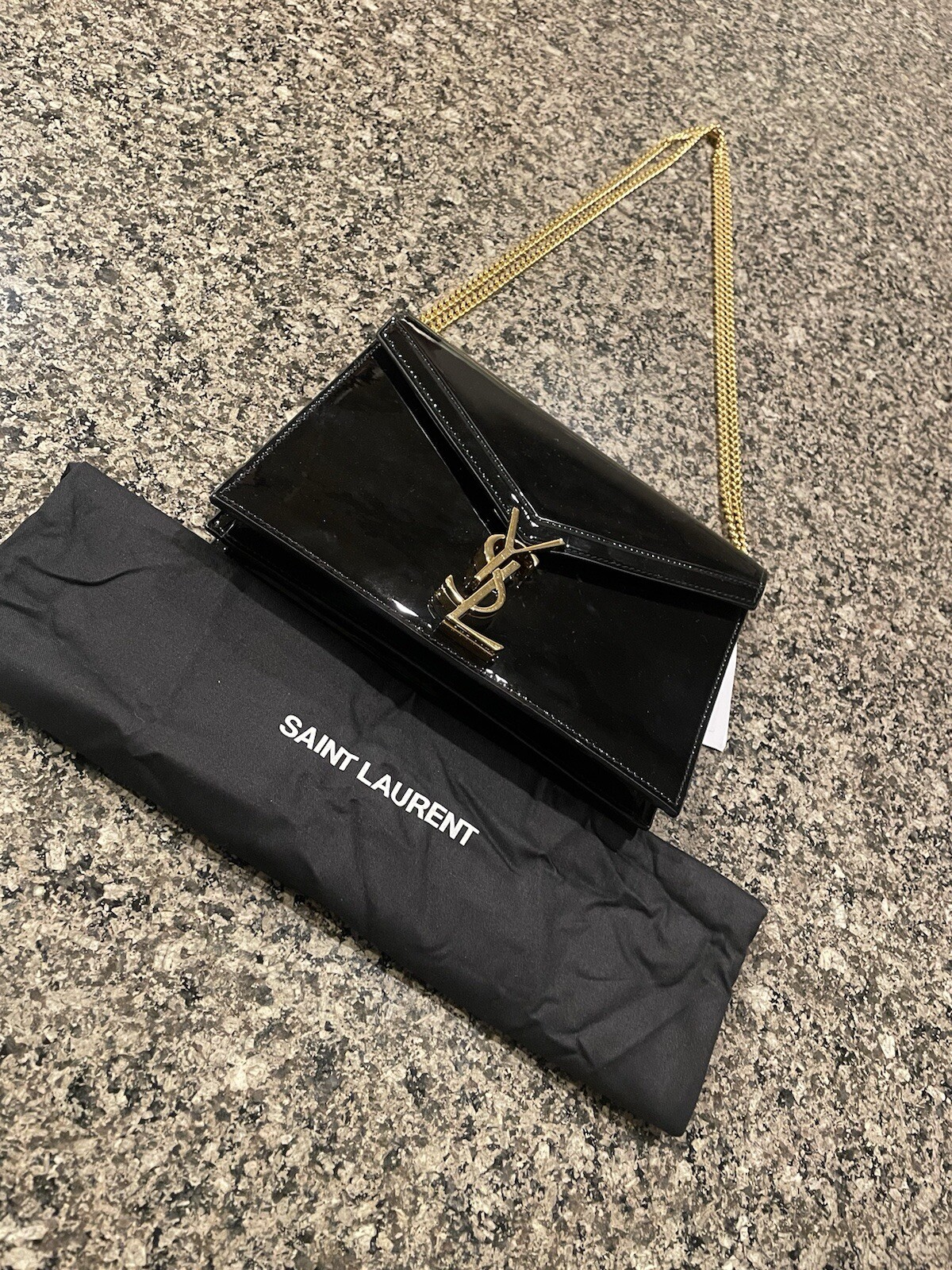 SAINT LAURENT Patent Monogram Cassandra Bag Black
