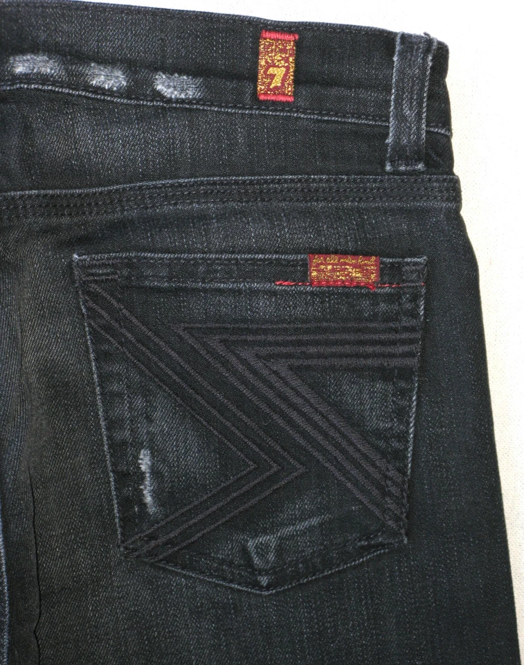 Pantalones de mezclilla rectos Flynt 7 For All Mankind para niños talla 12 o 28 X 29 negros desgastados Foto 3 de 4