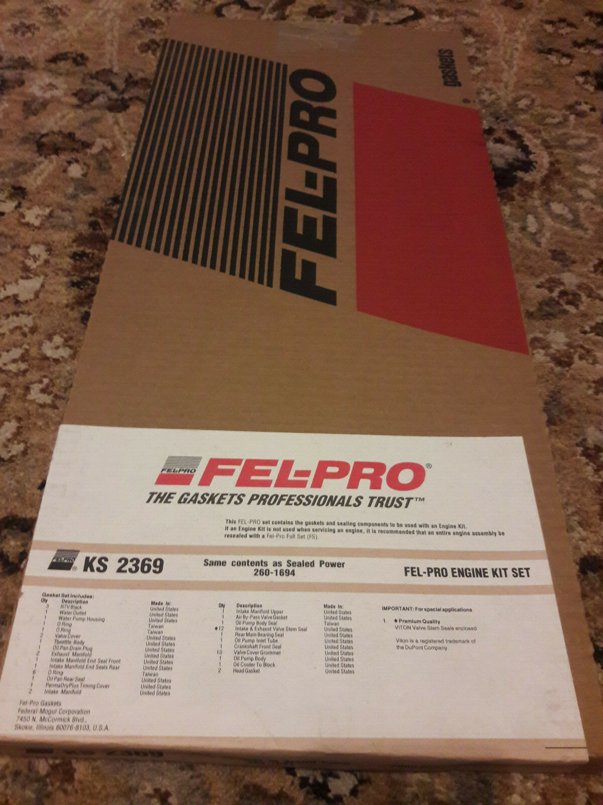 FEL PRO FULL GASKET ENGINE KIT SET KS2369 NEW IN BOX KS 2369 260-1694 ...