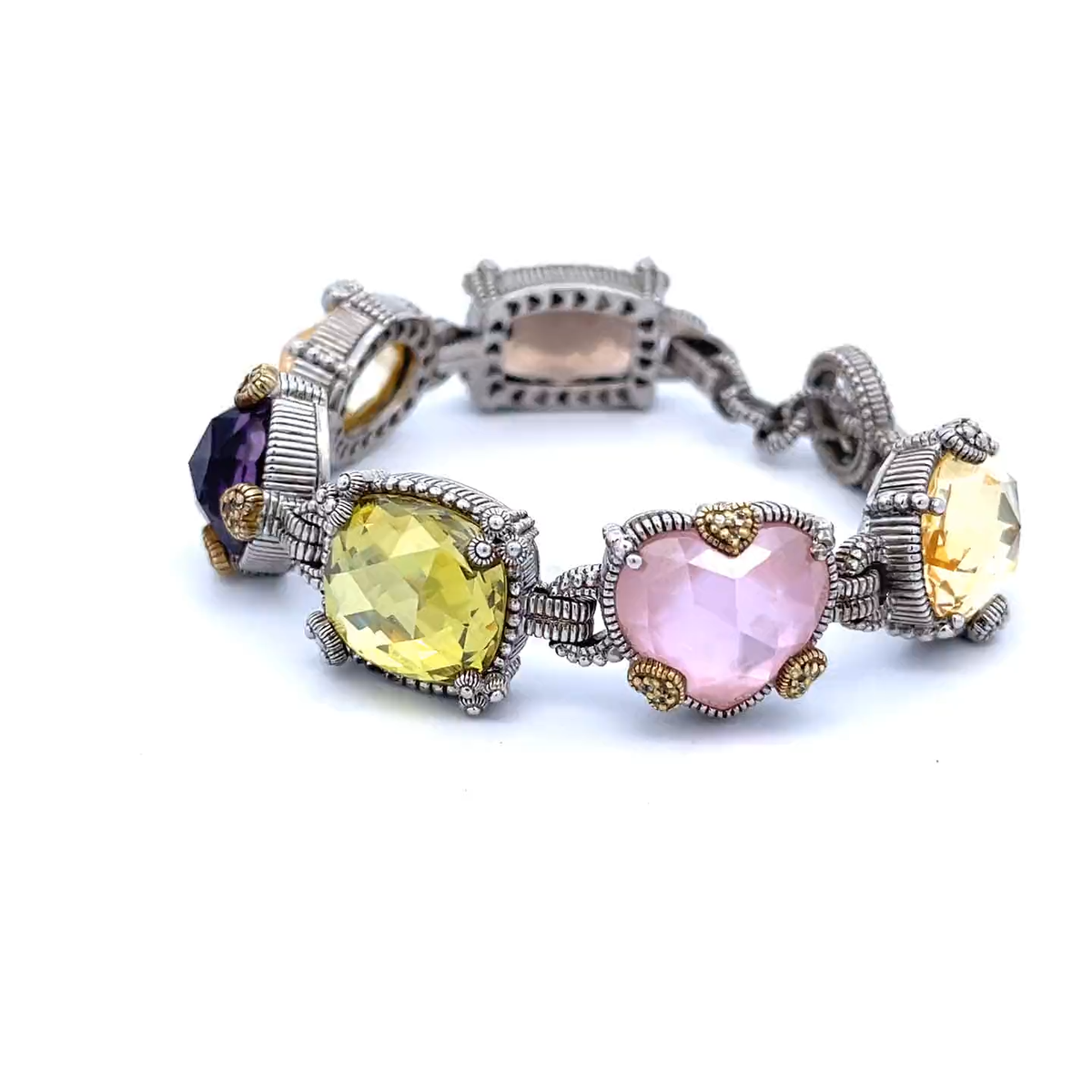 Judith Ripka Diamond BraceletMulticolor Colored Stones Sterling Silver 18k  Gold