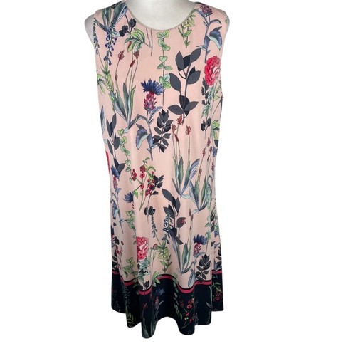 Tommy Hilfiger Shift Dress Women Size 14 Pink Allover Floral Sleeveless Back Zip