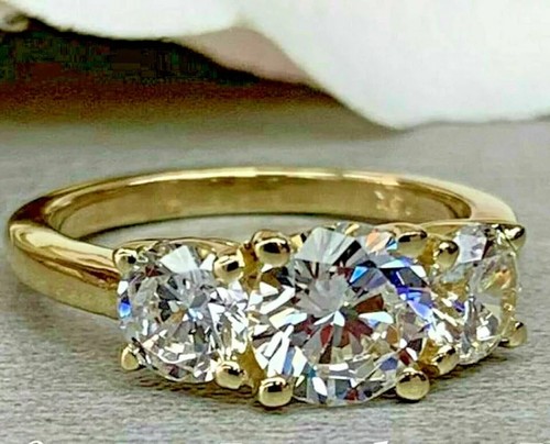 2Ct Round Lab-Created Diamond Three-Stone Wedding Ring 14k Yellow Gold Finish