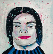 Original Portrait Painting 8x8 Expressive Happy Woman Naive Break Up Art