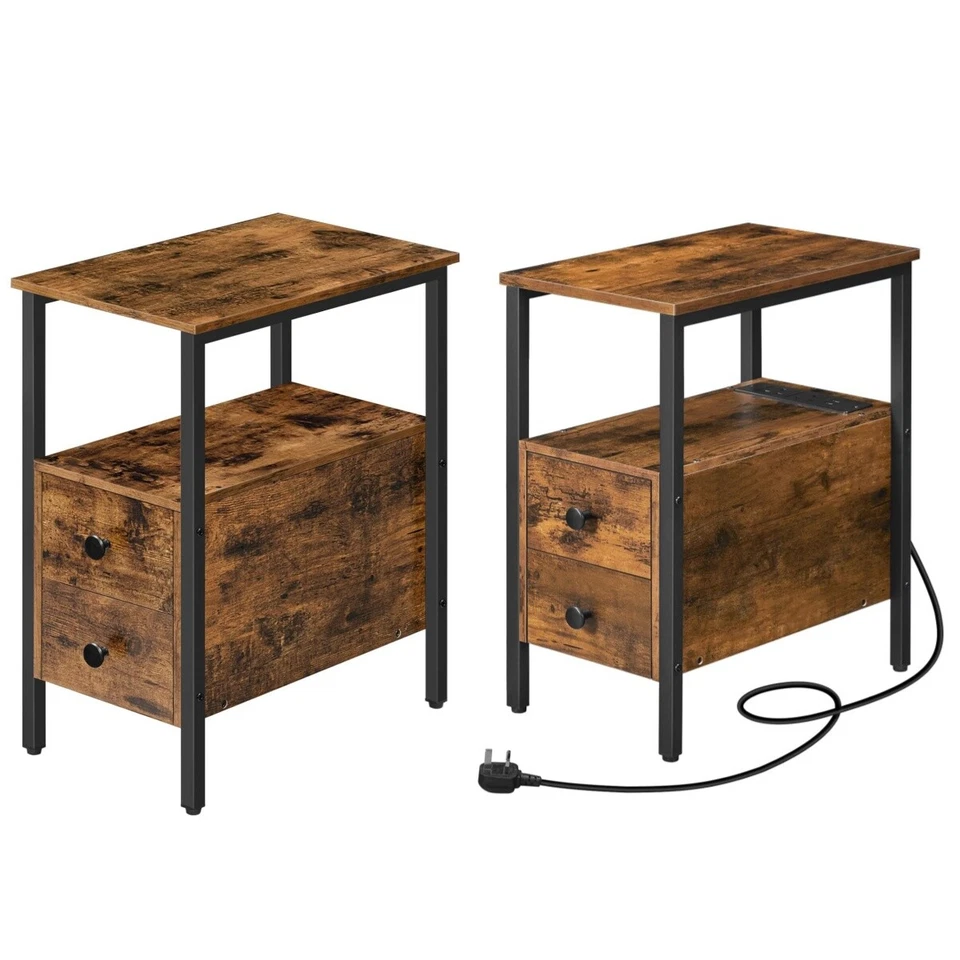 HOOBRO Side Table Bedside Table End Table Nightstand with 2 Drawers Industrial