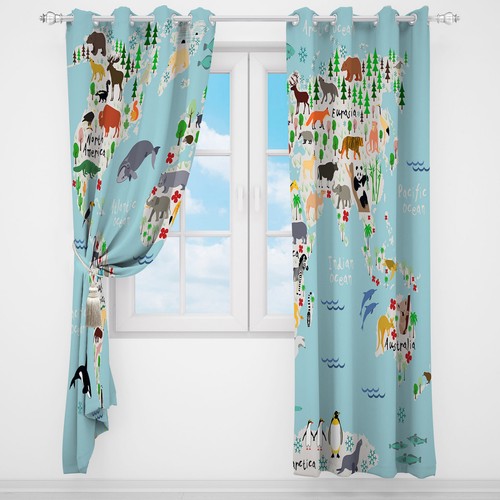 Animal Zoo Mapa Bosque Océano 3D 2 Paneles Ventana Cortinas Bloqueo Tela - Imagen 6 de 11