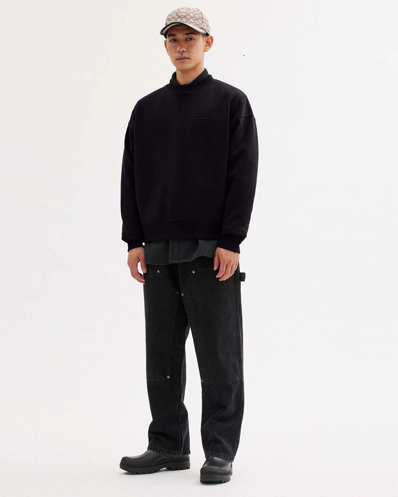 Maglione girocollo Designer COACH Essential Classic Heritage nero taglia L ($250)