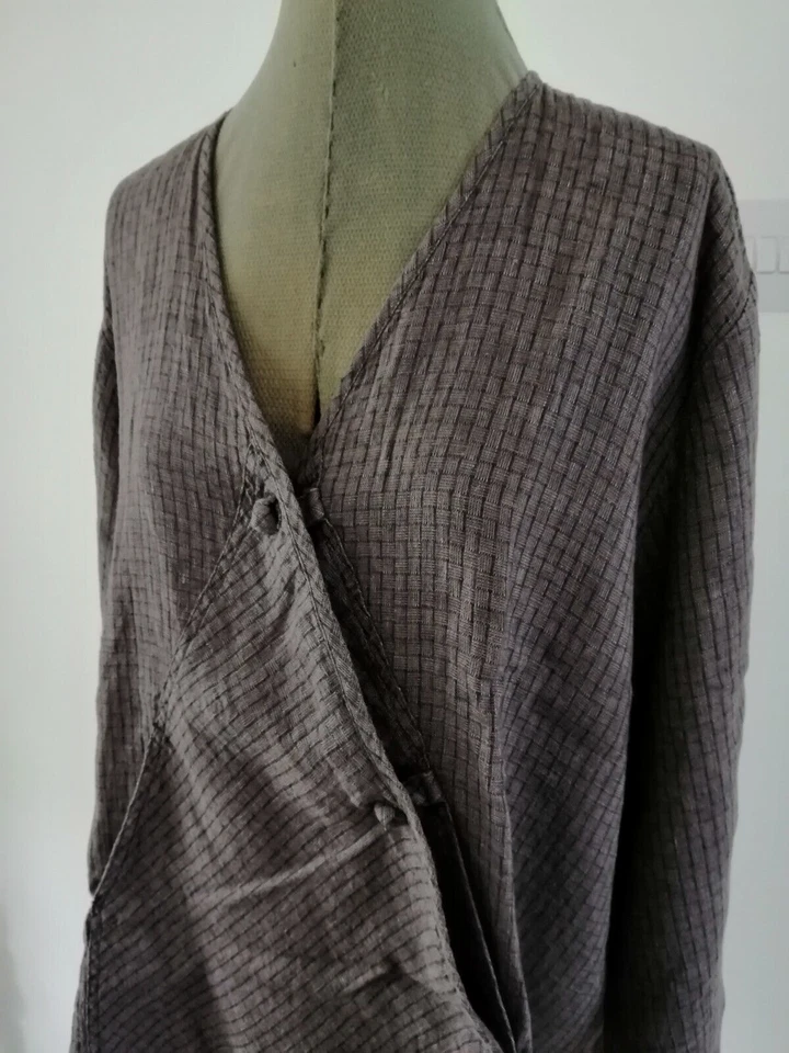Flax by Jeanne Engelhart Blazer Women Size L Pure Linen Brown Check Vintage - Image 4 of 4
