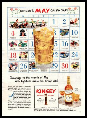 1947 Kinsey Blended Whiskey Manhattan ''Kinsey's May Calendar'' Vintage Print Ad