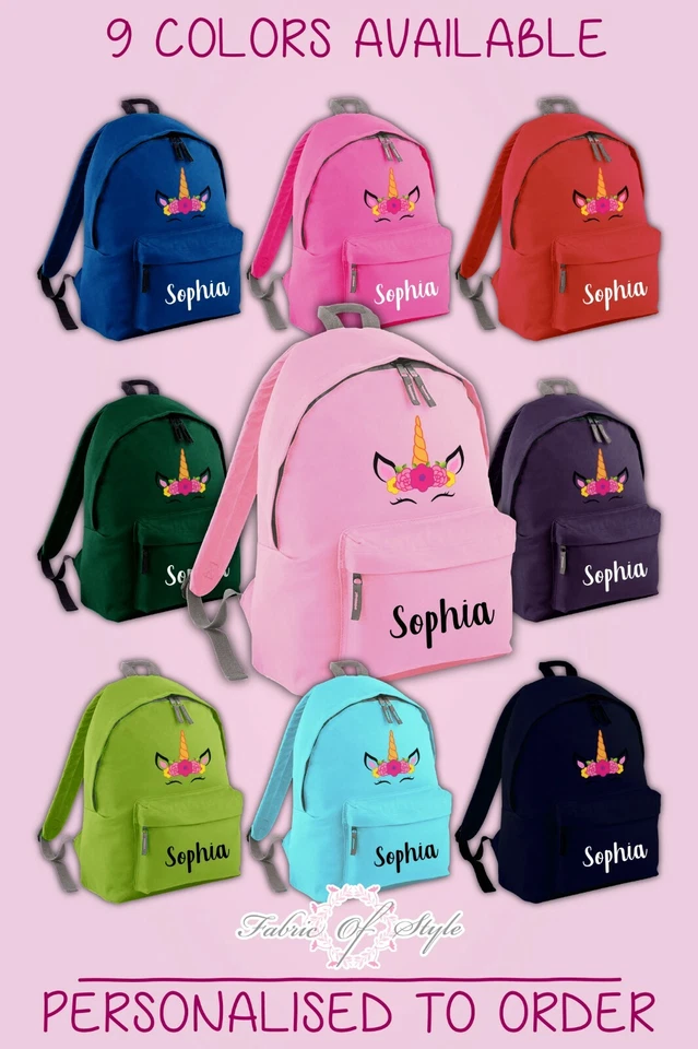 BAG BASE Personalised Kids Backpack - Any Name Unicorn Girls Boys Back To School Bag
