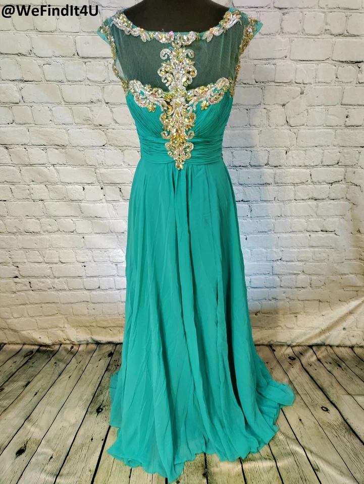 VESTIDO DE FIESTA FORMAL G1888 PARTY TIME AQUA MARINE TALLA 6 $458 Foto 2 de 4