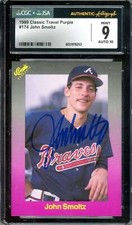 John Smoltz Gem Mint 10 JSA CGC Coa Signed 1989 Classic Travel Purple Rookie Aut
