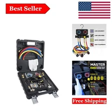 HVAC R410A Manifold Gauge Set with Hoses & Accessories for R134A, R22, R32 - ...