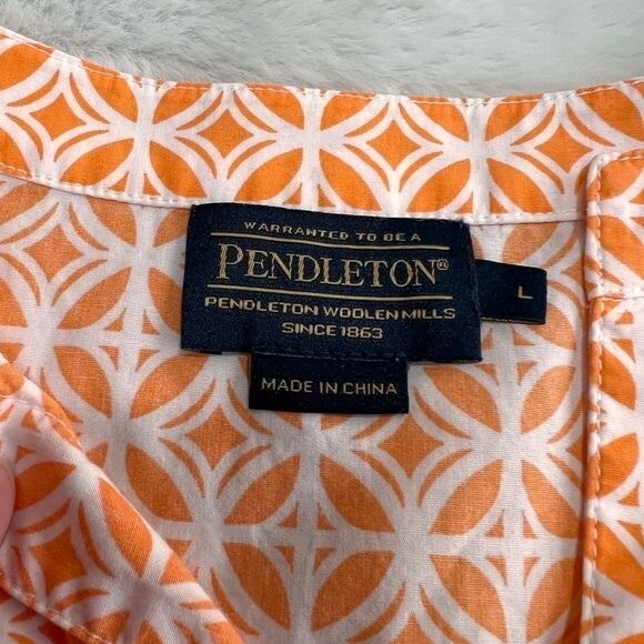 Pendleton geometric orange cotton split neck blou… - image 2