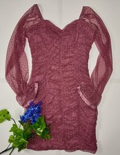 Haute Monde Womens Dress Sz S Magenta Mesh Off Shoulder Ruched Ruffled Bodycon