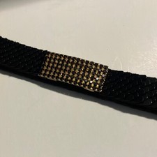 Vintage Black Scaled Stretch Belt with Black Rhinestones in Gold Buckle Setting