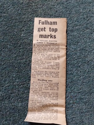 Sk45 Ephemera 1963 Football Report Fulham 2 Blackpool 0 