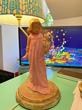 Vintage Little Girl With Teddy Bear Ceramic Hand Painted Table Lamp Nursery Lamp
