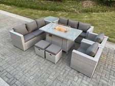 Image of Fimous Rattan Sofa Garden Furniture Gas Fire Pit Heater Dining Table Sets Chair