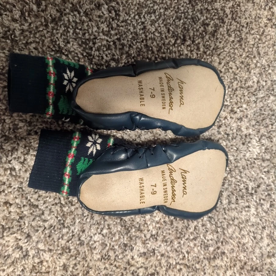 Zapatilla Hanna Andersson Mocasín Infantil Bebé Talla 7-9 Gnomo Santa Azul Foto 4 de 4