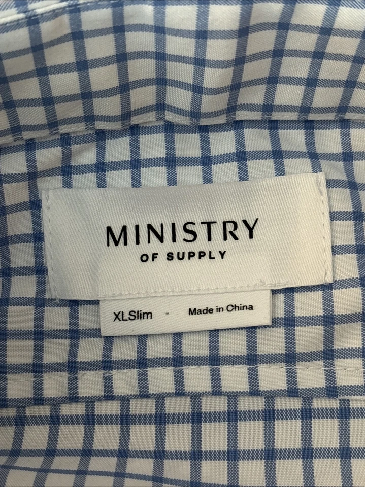 Camisa de vestir Ministry of Supply XL ajustada azul rejilla aero manga larga para hombre - Nueva Foto 3 de 4