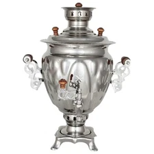 Silver Russian Samovar Wood Charcoal Authentic Brass Tea Pot 2.7 qt Самовар